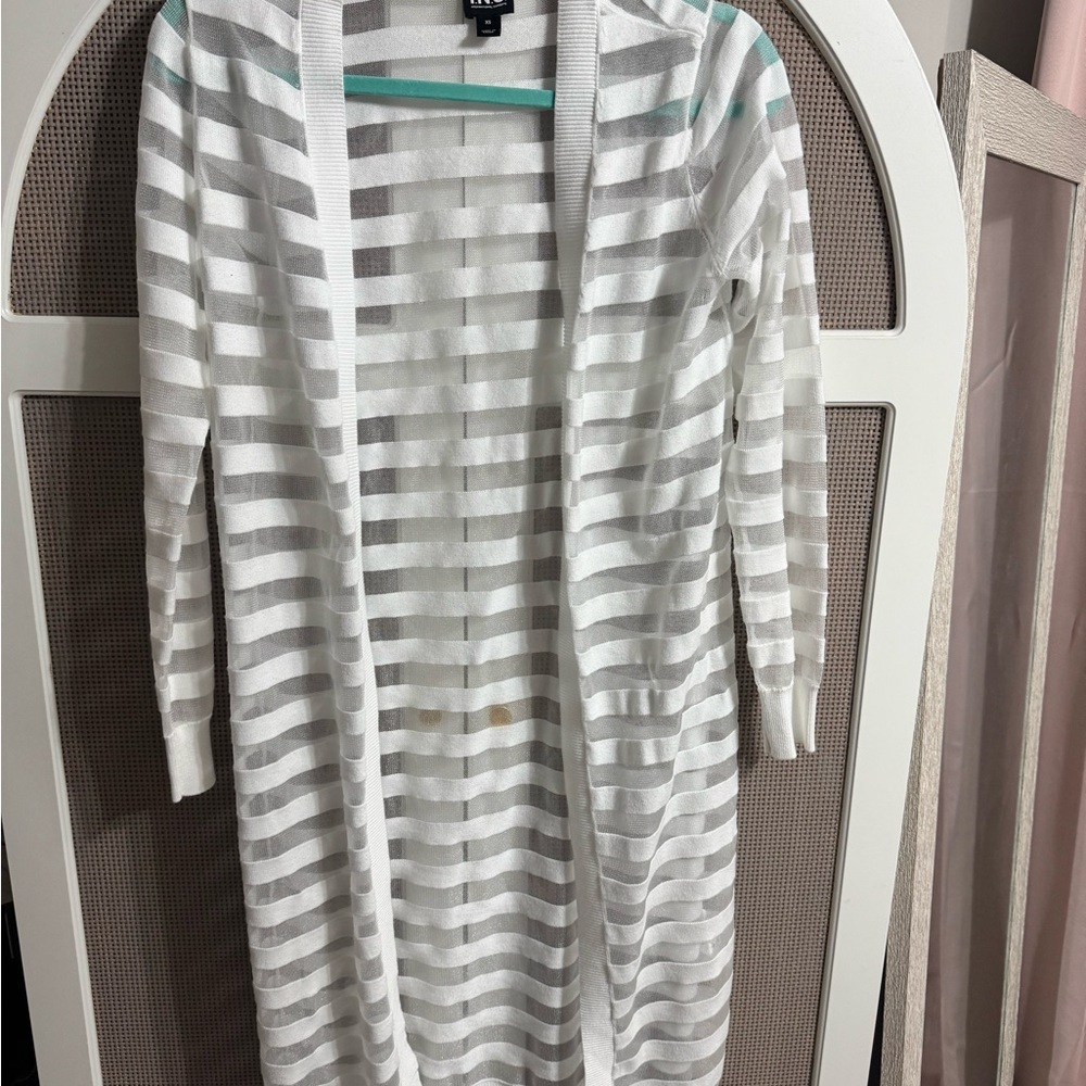 INC International Concepts White Striped Cardigan